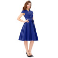 Belle Poque Retro Vintage Cap Hülle V-Ausschnitt High Stretchy Blau Kurz 50s 60er Jahre Vintage Kleid BP000167-4